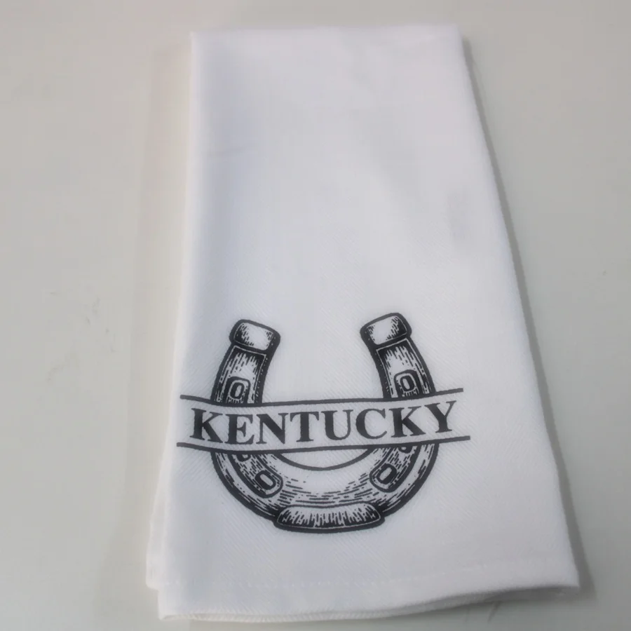 High quality pure white Herringbone weave pattern 130gsm screen printed Low MOQ  kitchen christmas hanging kitchen tea towel