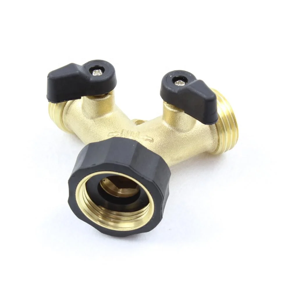 2 Way Solid Brass Garden Hose Heavy Duty Hose Faucet Fits 3/4 Y Diverter