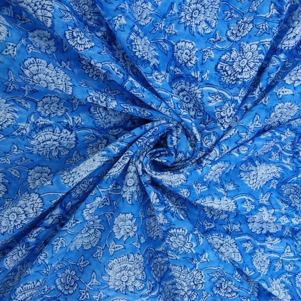 Sanganeri Fabric Designer Dress Fabric Natural Indigo Dye Beautiful Hand Block Print Cotton Fabric