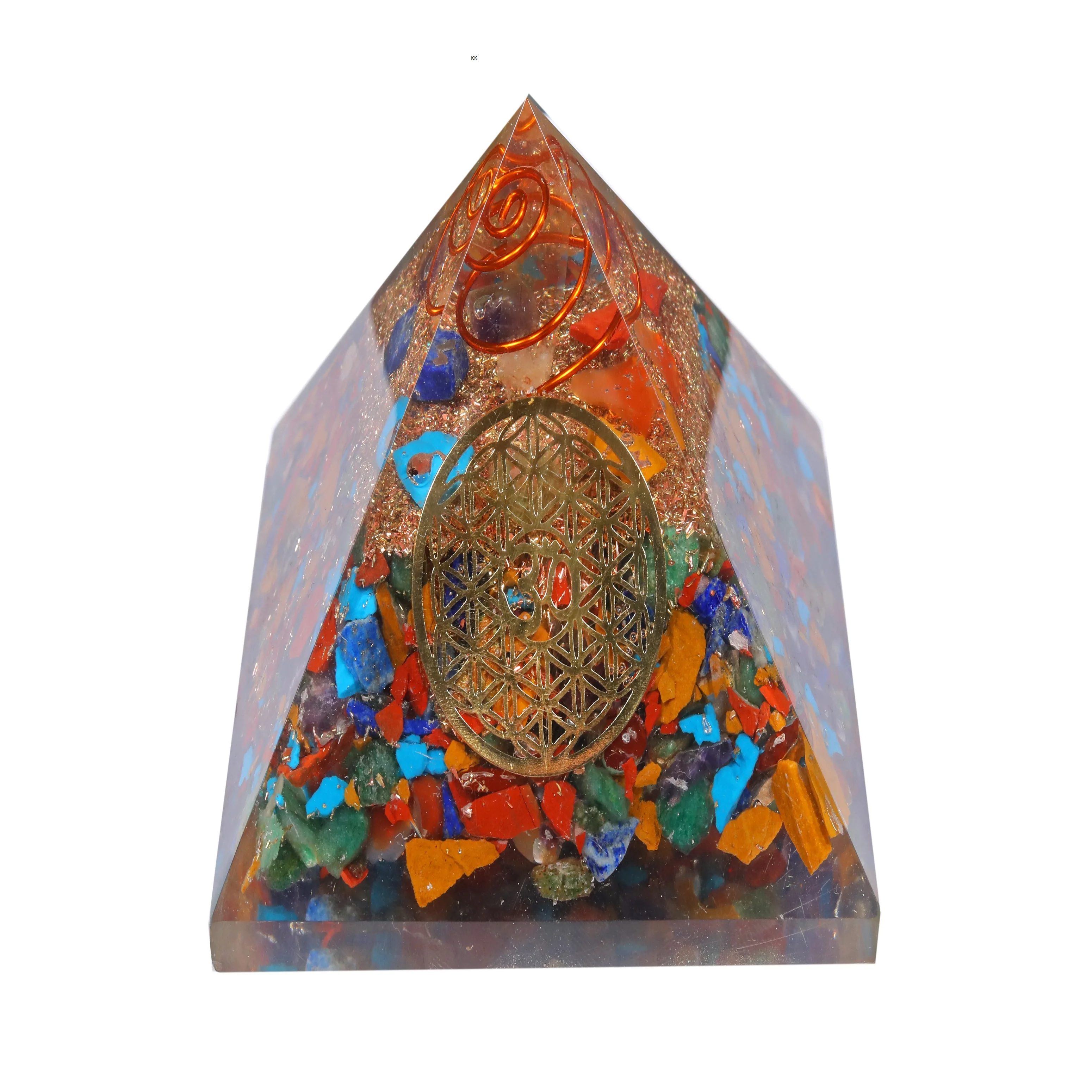 
7 CHAKRA ORGONITE PYRAMID | ORGONE PYRAMID WITH OM SYMBOL BY KRYSTALPALACE 