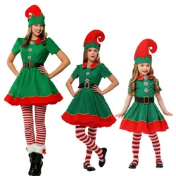 Amazon Hot Sale halloween Green Christmas Elf Costume for Children and Adults  kids women men cosplay clothes