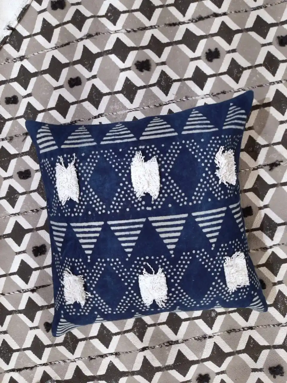 Cotton Indigo Dabu Bagru Hand Block Print Decorative Cushion Covers 45X45cm