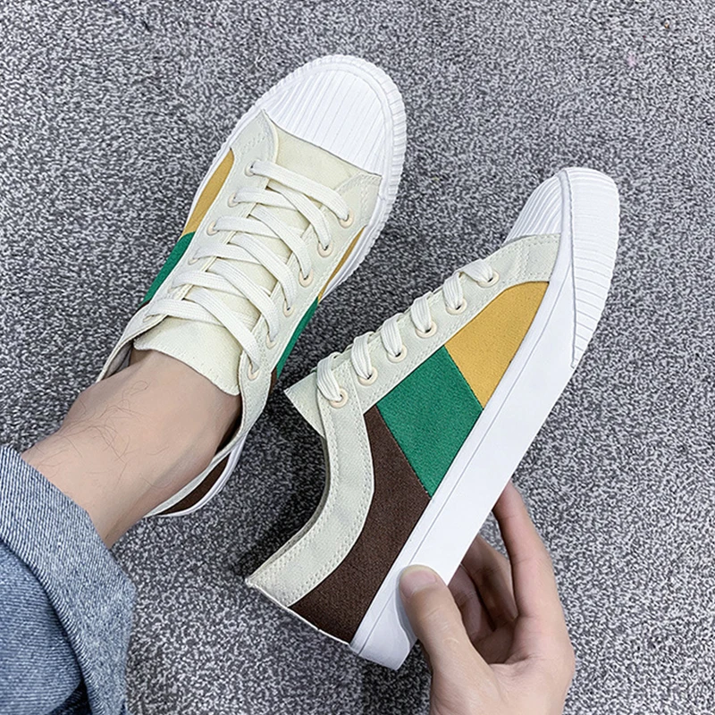 2021 New Spring Low Top Splice Casual Canvas Shoes Men