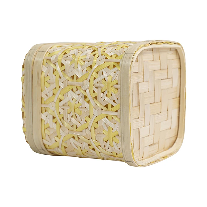 New Design Yellow Handmade Storage Basket With Lid, Woven bamboo Box, Basket Box Wholesale