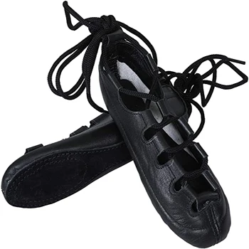 2024 Irish Pump Soft Black Leather Shoes with Lace Upper & Cotton Lining for Irish Dance Soft Shoes