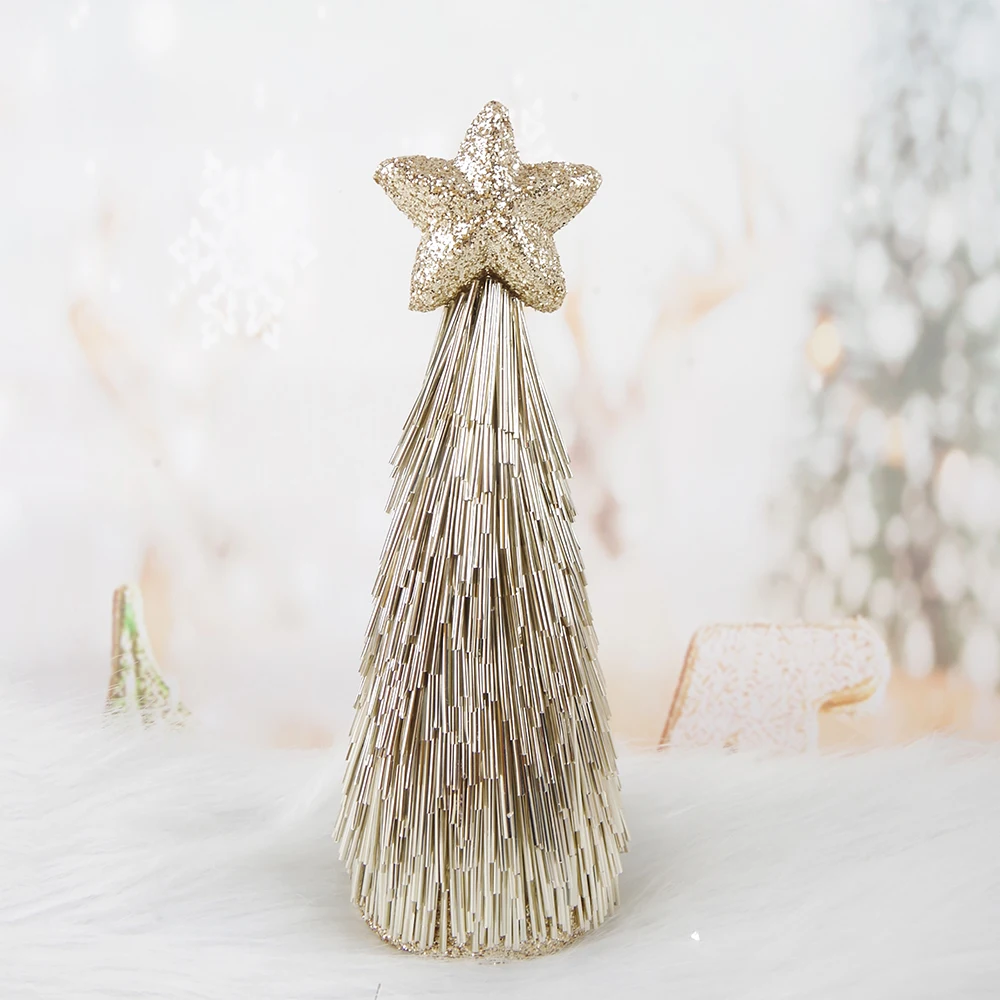 Цвета шампанского, золотые рождественские украшения, мини-Конусная Рождественская елка, декор книжной полки.