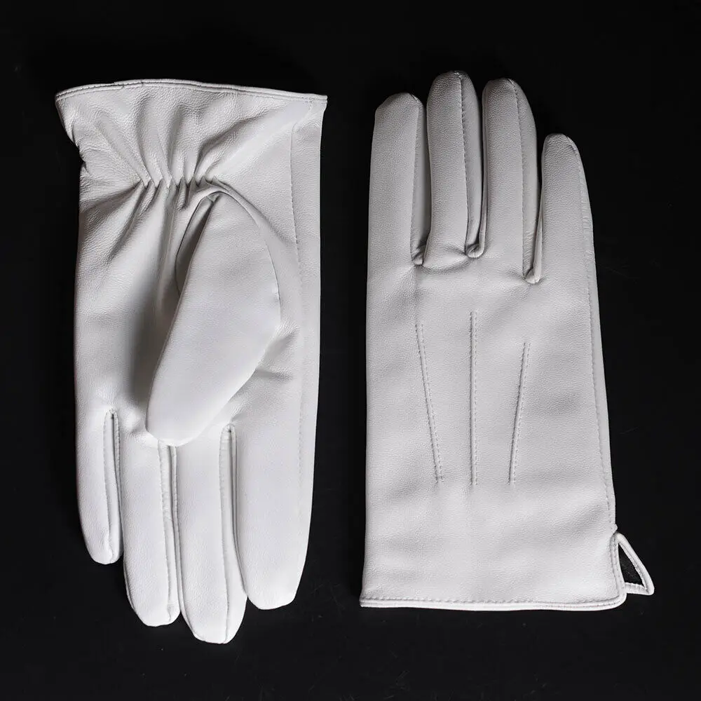 Men GENUINE Leather Real Leather Winter Warm Army White Short Gloves