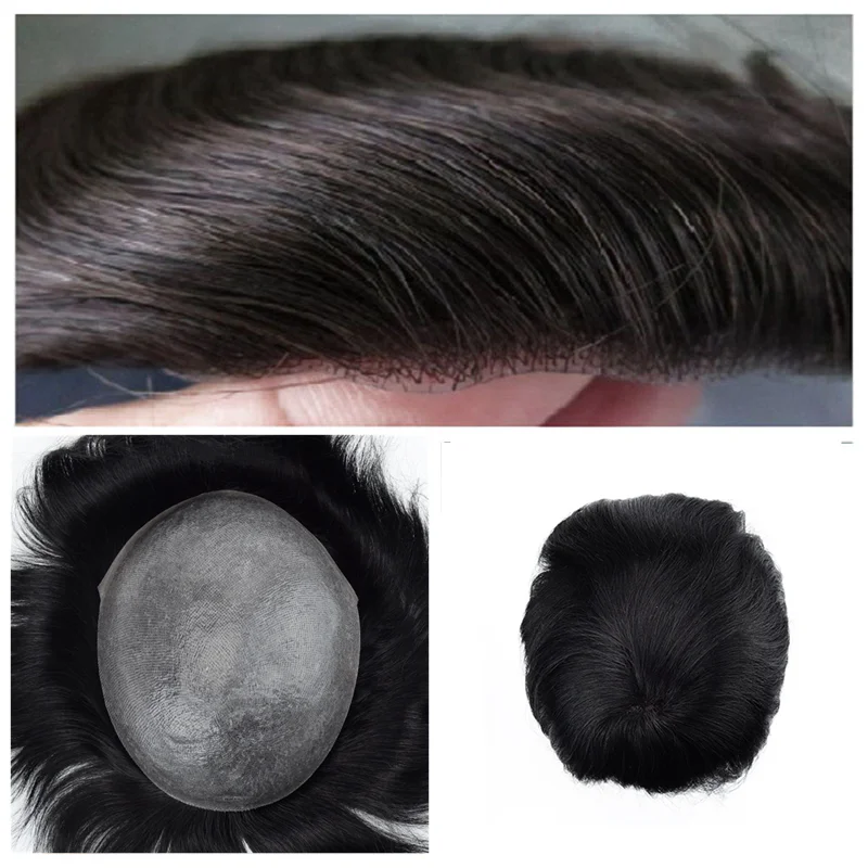 
0.03mm/0.05mm Poly Skin Base Toupee Hair Replacement Thin Skin Human Hair Toupee For Mens 