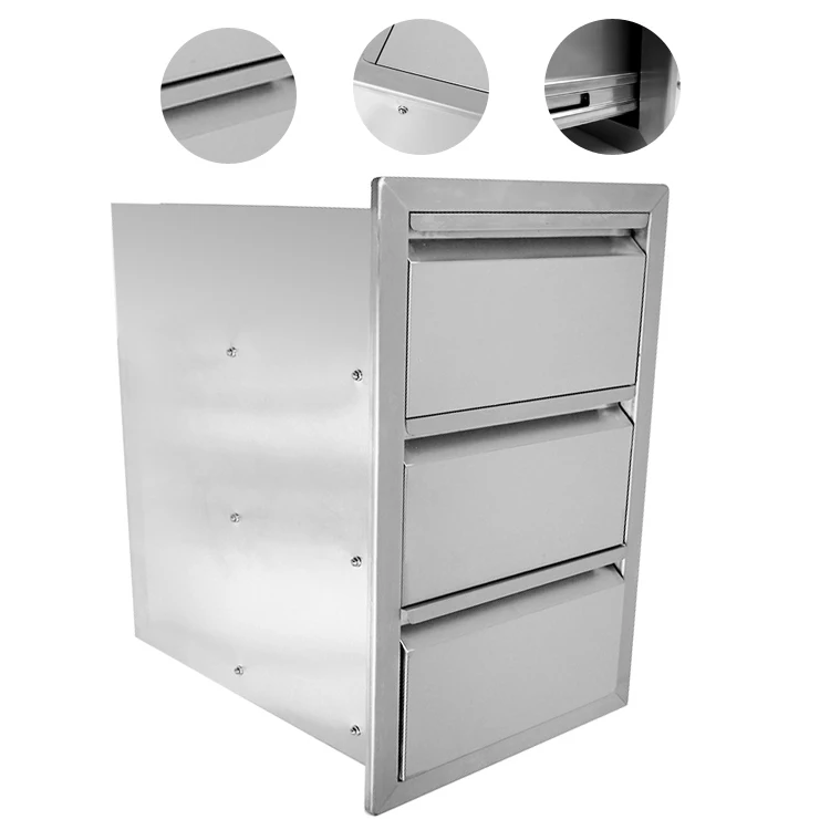 Outdoor Kitchen / Bbq Island Stainless Steel Triple Storage Drawers