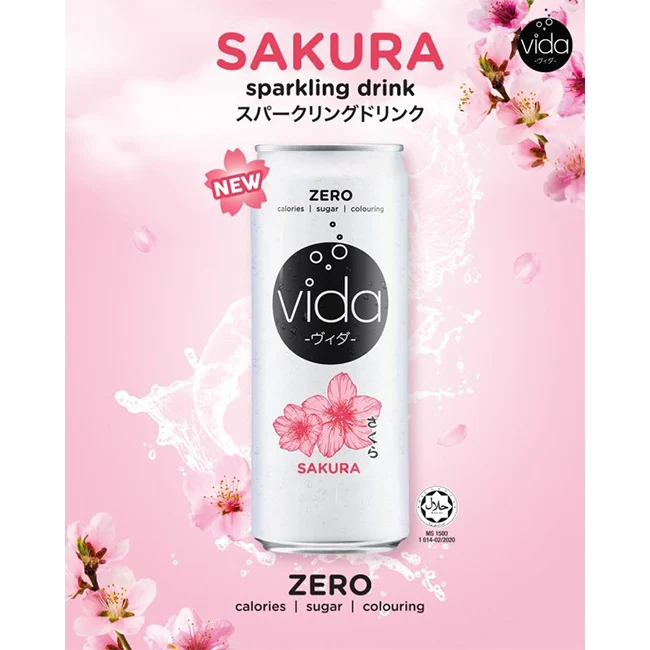 Новый продукт 2022 Сакура аромат цветущей вишни Vida Zero Sakura сверкающие напитки сода с японской
