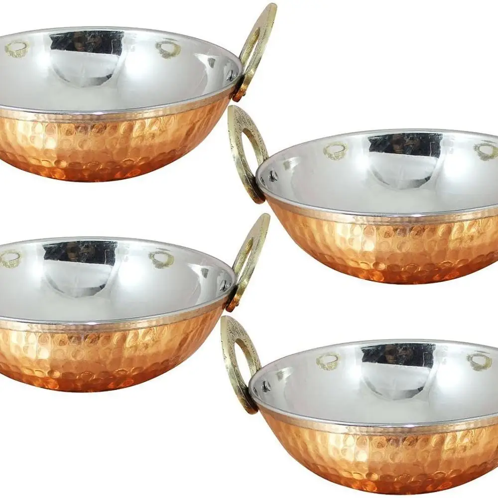 Stainless Steel Bowls Steel Pan with Solid Brass Handle ( Karahi Pan Kitchen Utensils Latest Copper Premium Set of 4 50 Sets