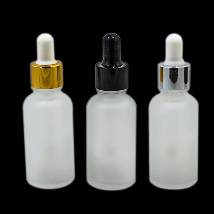 
European Warehouse Ready to Ship White Frosted Essential Oil 30ml Glass Dropper Bottle With Aluminum Dropper Cap 