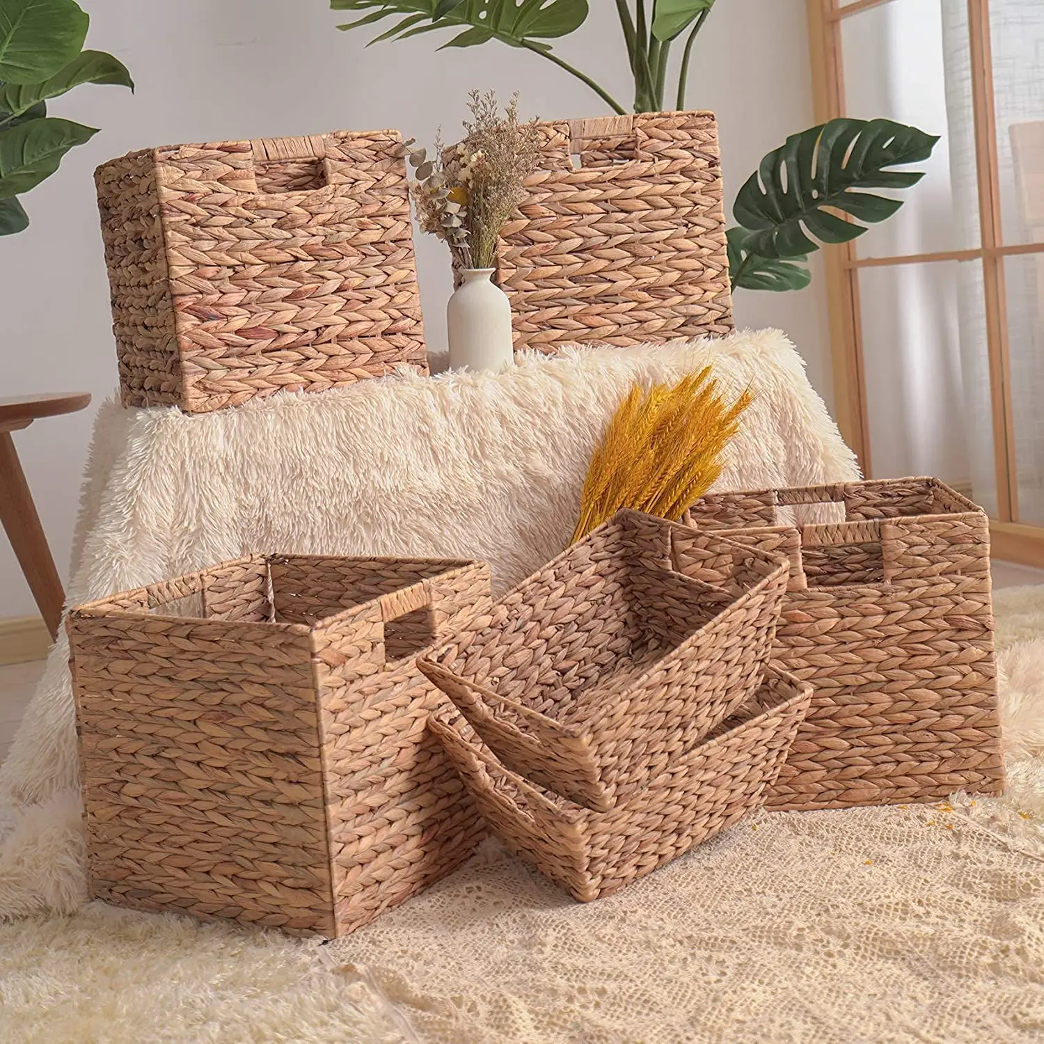 set 4 Natural open natural woven sea sedge clothes storage foldable laundry basket also woven basket for home decoration