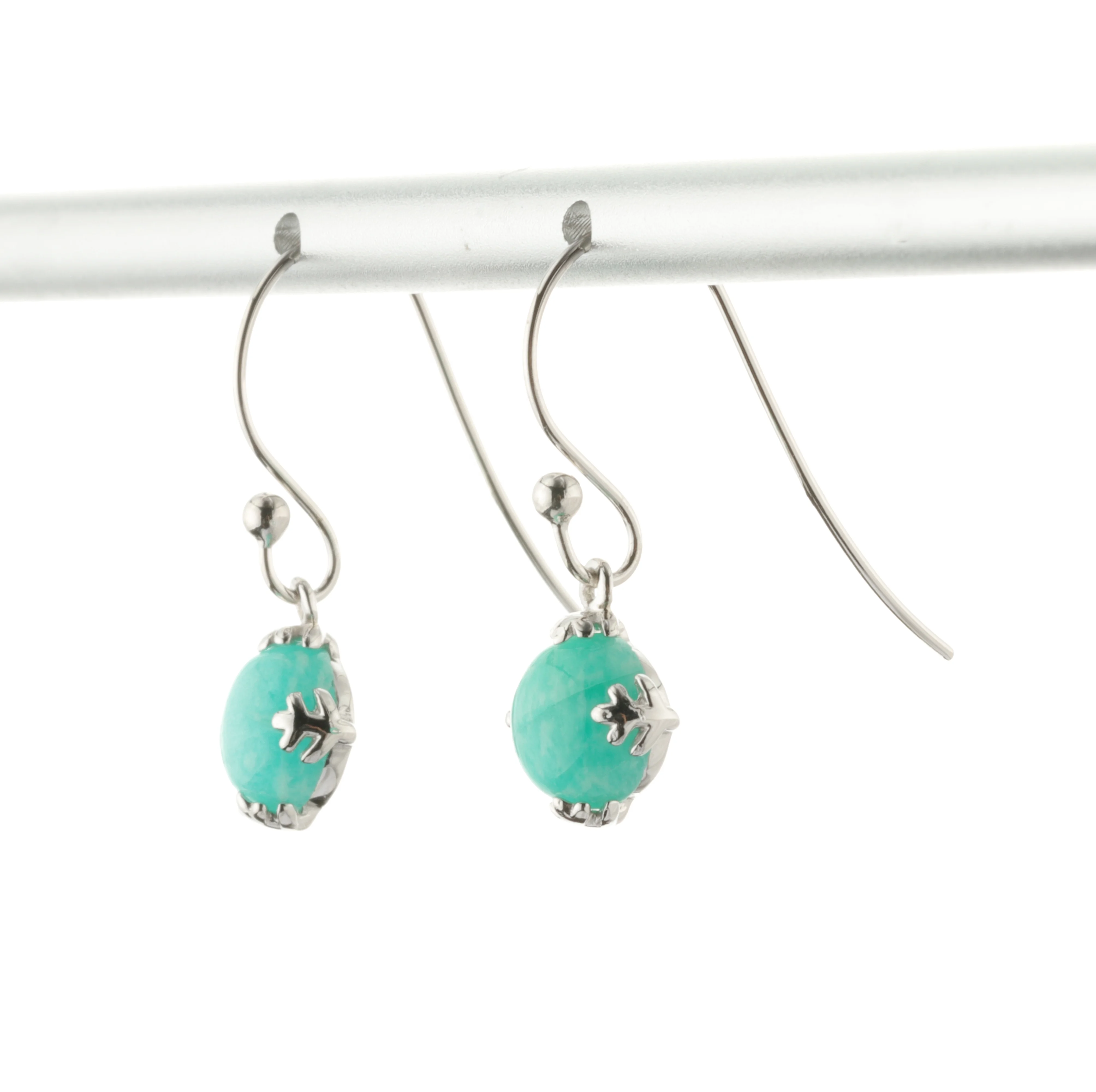 925 Sterling Silver Jewelry Rhodium Plated Snowflake Amazonite Stone Earrings Silver Hook Hoop Earrings For Women