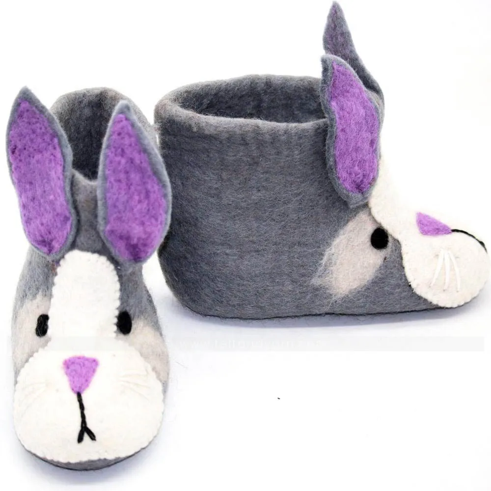 FSS-006 Rabbit Eared Eco-friendly Indoor Warm Felt Shoes and Booties New Zealand Wool felted by Skilled Women Artisans of Nepal