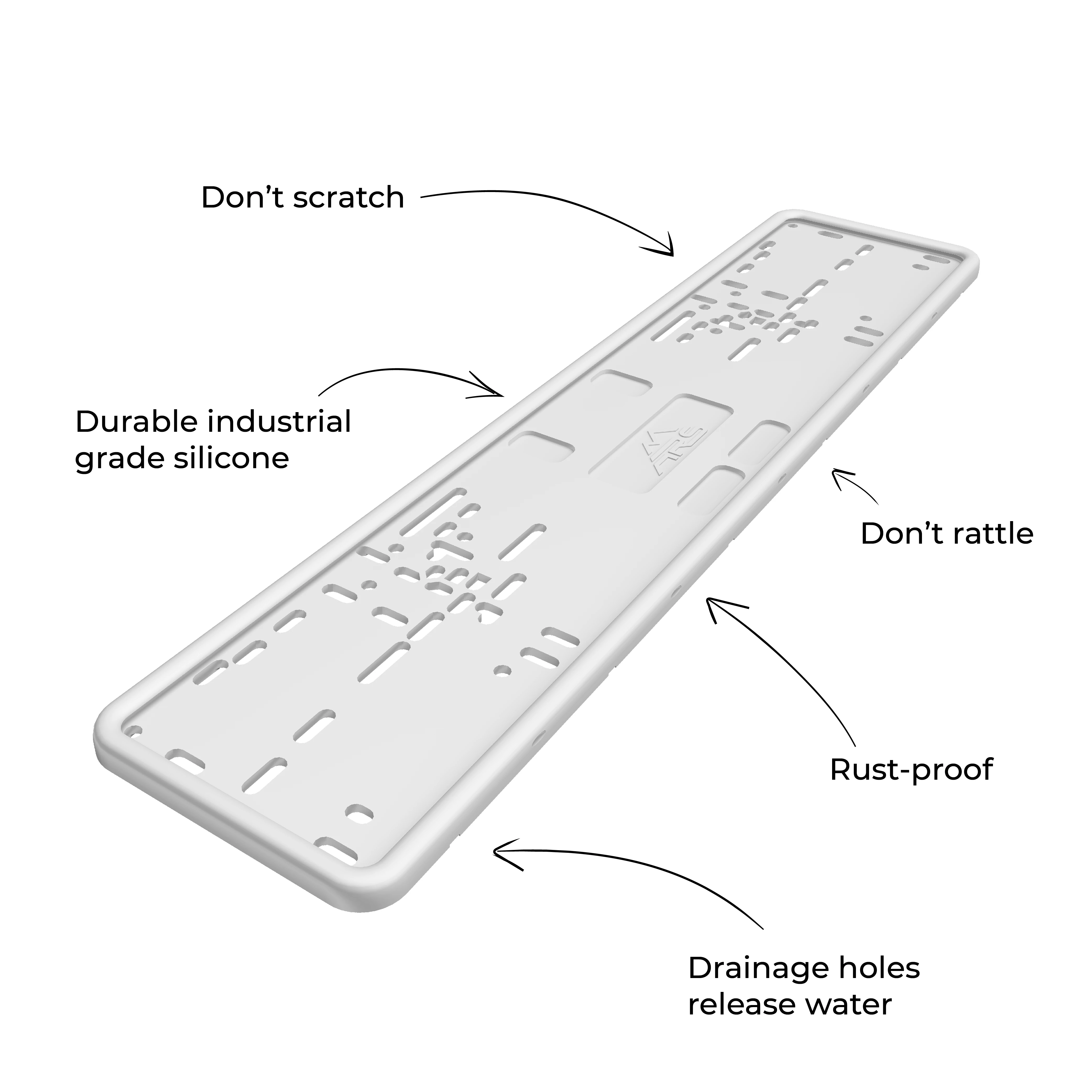 White Silicone License Plate Frame, Rain-Proof, Anti-Rust and Anti-Rattle for Car Plate Frame
