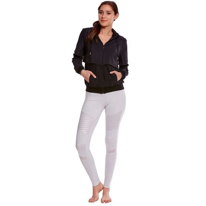 Women Legging Full Length White Legging Women White Legging Women Yoga Pants OEM Customized Spandex Anti Bra with Sheer Mesh