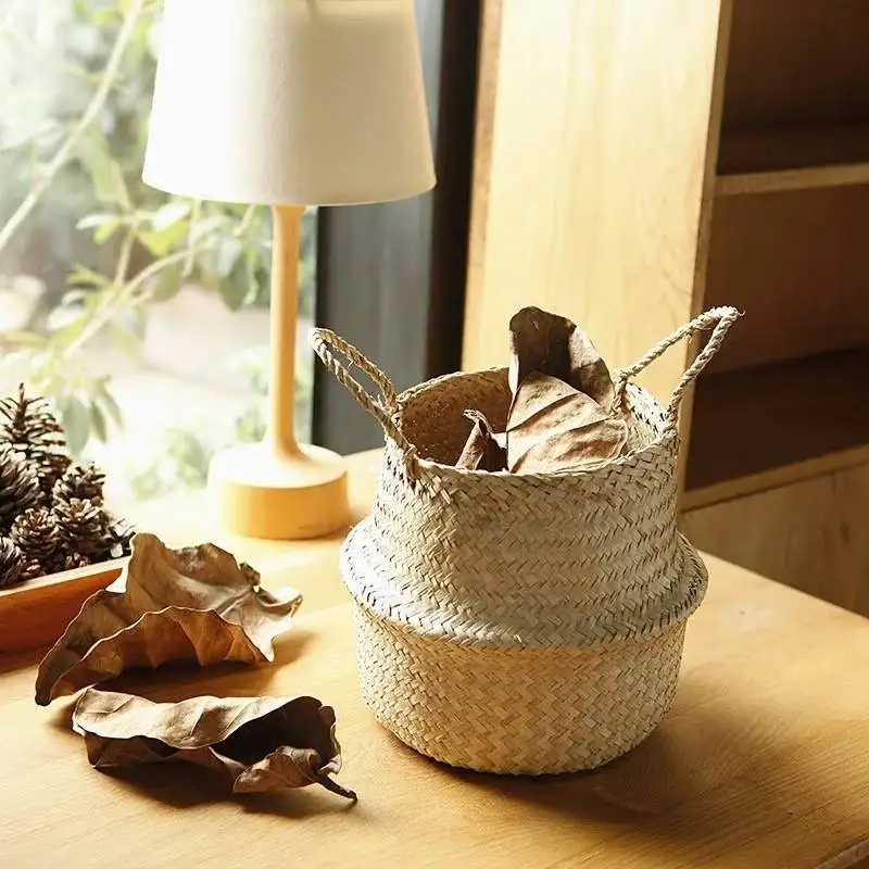 2022 Hot Sale Green Vegetable Seagrass Storage Baskets Rattan Indoor Flower Pots Made In Vietnam