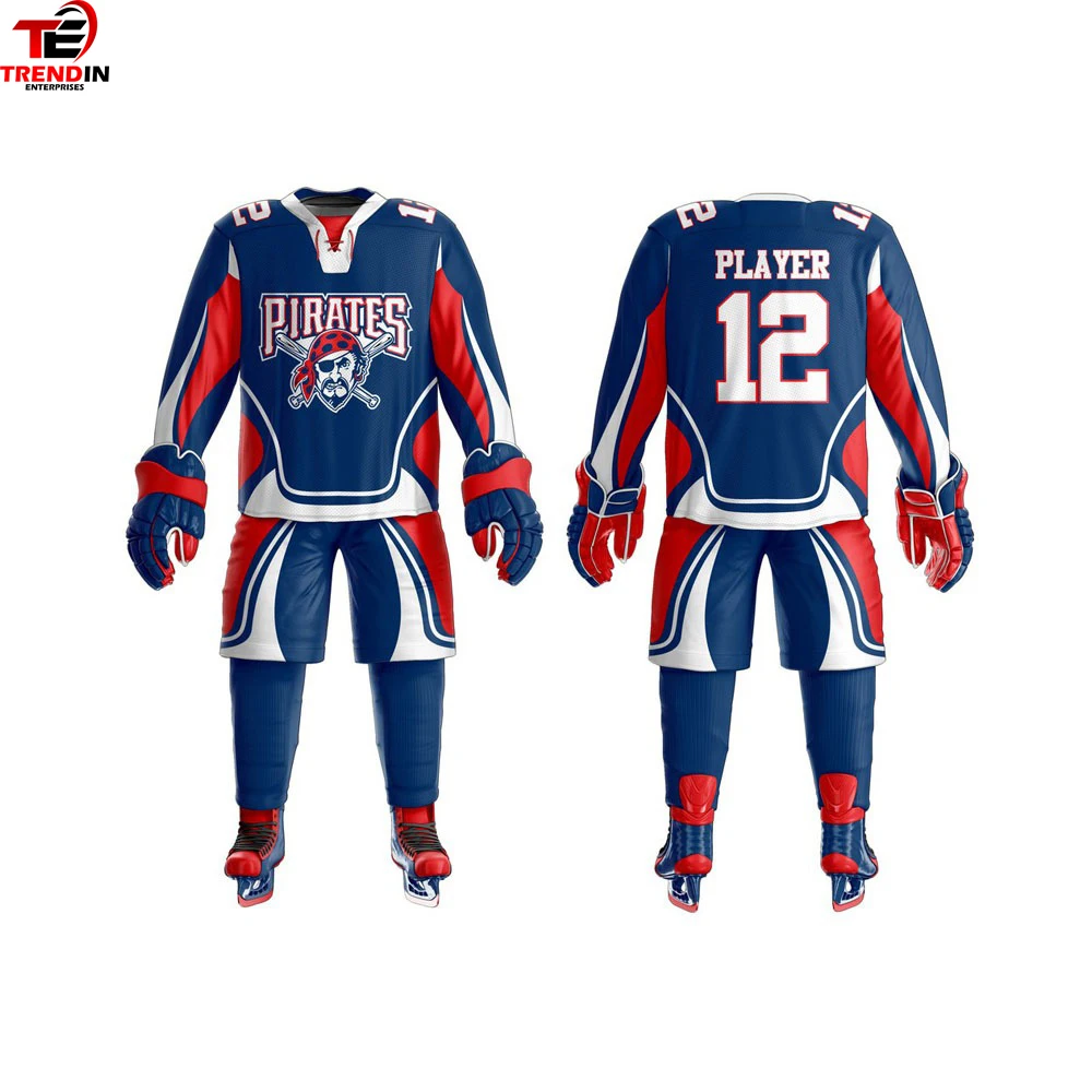 Униформа для хоккея с сублимационной печатью 100% полиэстер дышащая ткань мужские комплекты шайбой по низкой цене