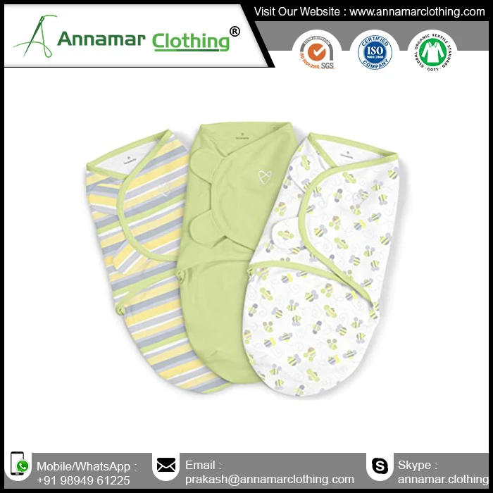 High quality organic cotton 220 GSM baby adjustable swaddle wrap made in India with custom logo an label