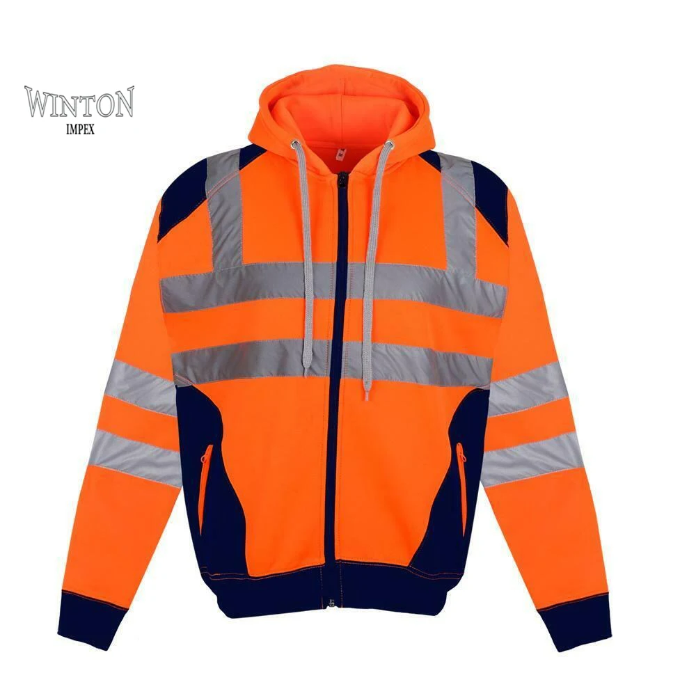 OEM Hi Vis Orange Thermal Safety Bomber Jacket Workwear Clothes Safety Jacket Work Wear With Reflective Tapes Working Clothing