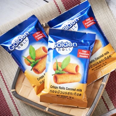 Free Sample  Tasty Coconut Crispy Rolls Snack BY Golden Roll Chip with HACCP Certification