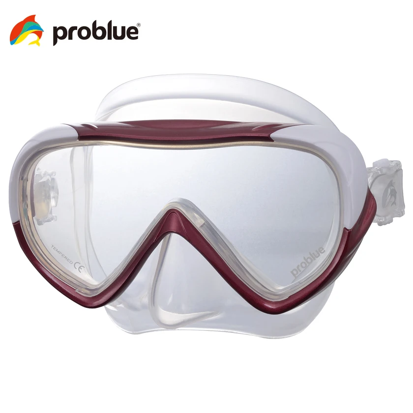 Problue MS-152 Diving Mask Lightweight Low Volume with Wide Field Vision Adults Scuba Diving Swimming Glass Lenses Snorkel Mask