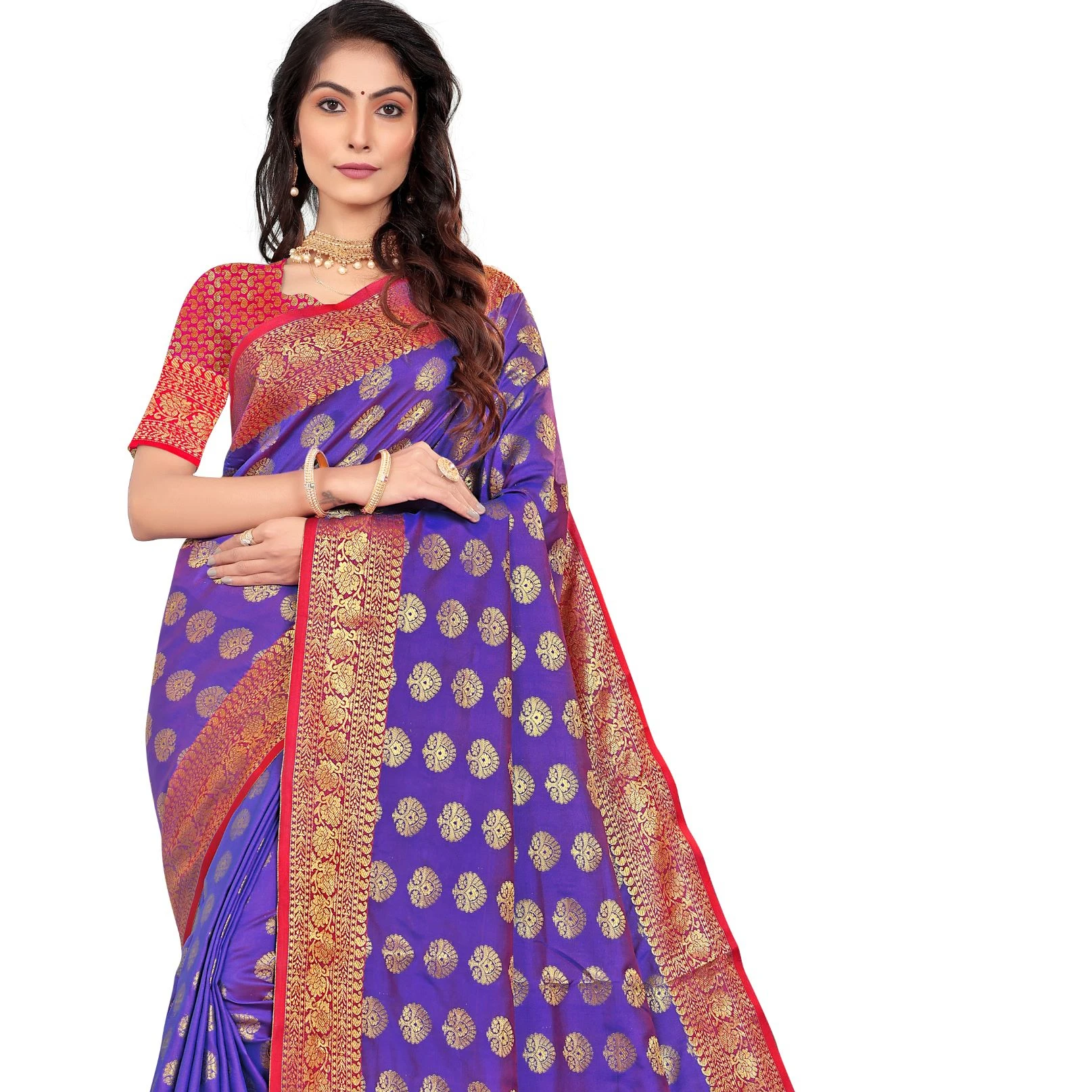 100% PURE COTTON SILK PURPLE COLOUR DAMAN BEAUTIFULRICH PALLU AND JACQUARD SAREE