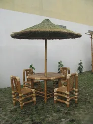 [wholesale] Patio Umbrella Cover - Seagrass Umbrella Cover - Palm Leaf Umbrella with Leather Cover, Terrazzo Bases, Bamboo Foot