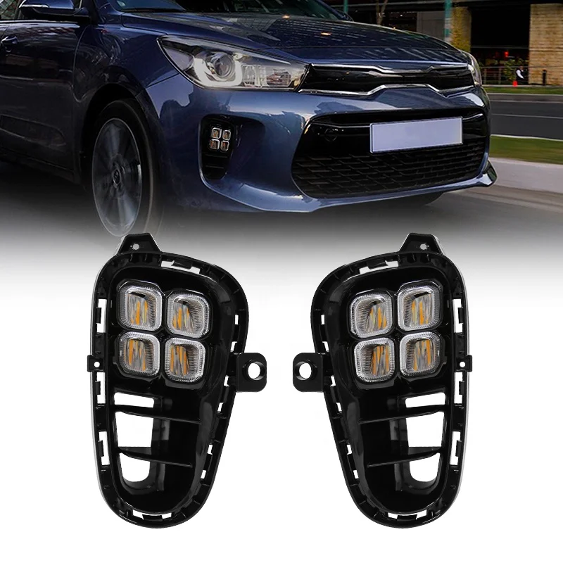 DRL Daytime Running Lights Front Bumper Car LED Fog Lamps DRL LED Head Lights for KIA RIO 2018 2019 2020 With Yellow Light