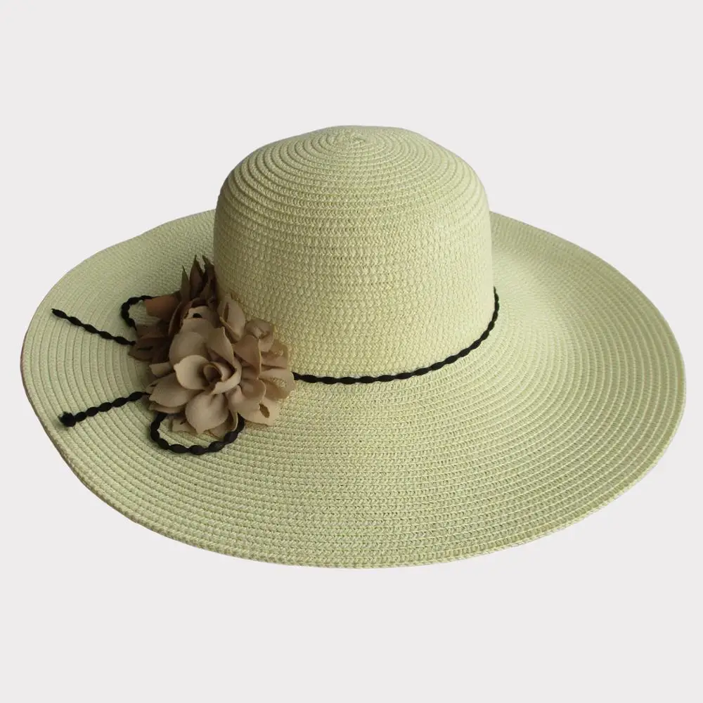 Raffia seaside holiday summer sunshade crocheted packable raffia hat with lace band