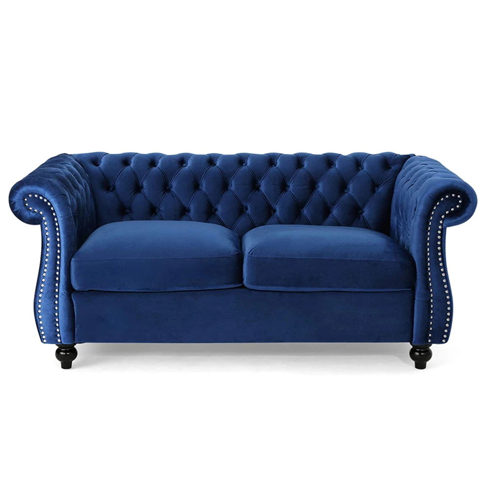 Blue chesterfield velvet sofa classic hot sale living room