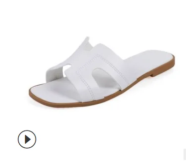 Ladies Shoes Flat Casual Fashion Designer Brand Slipper Pu Leather Women Beach Oran Sandals Outdoor Casual One Thong Slipper