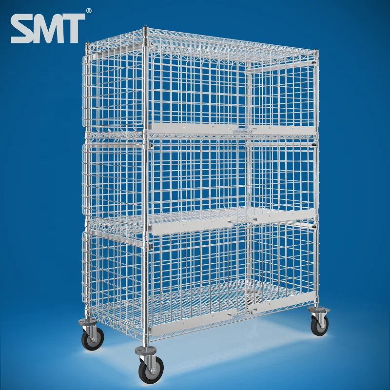 High Quality Moving Shelving Shelf Q-Series Security Cage Cart SMT Stainless Steel Mobile Security Storage Systems Warehouse