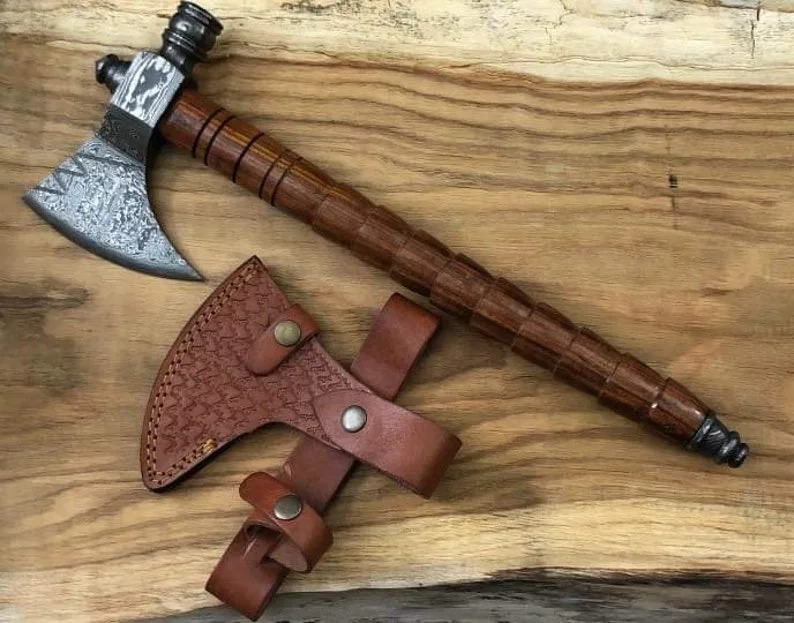 Brand New Custom Made Damascus Steel Tomahawk Axe Hatchet with Rose Wood Handle