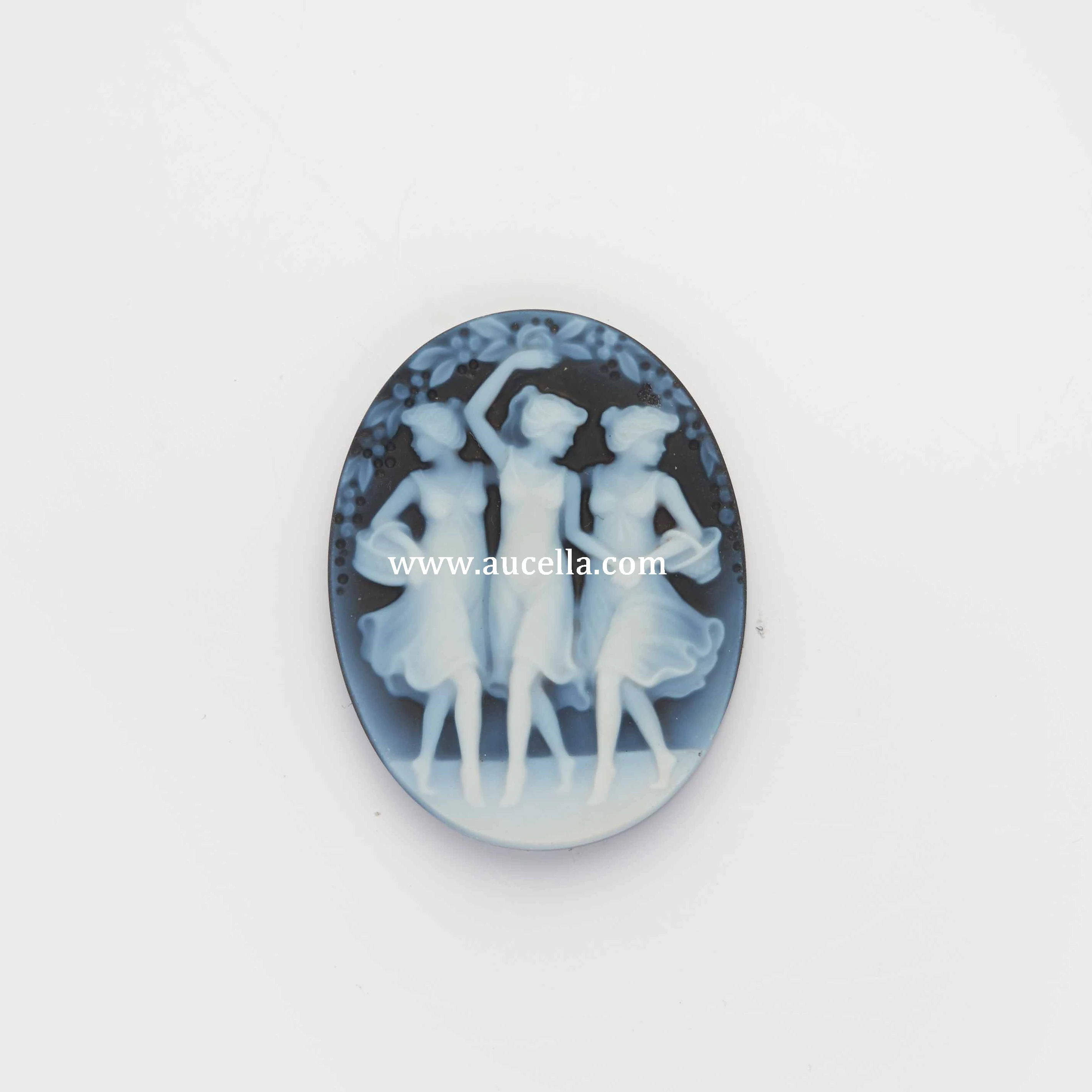 Small Size mm 12 Blue Agate Cameo Natural Gemstone Three Graces Carved Factory Price