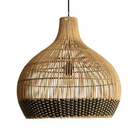 Vietnam Large LED Ceiling Lamp with Rattan Pendant Shade Metal and Plastic Base for Living Room or Hotel