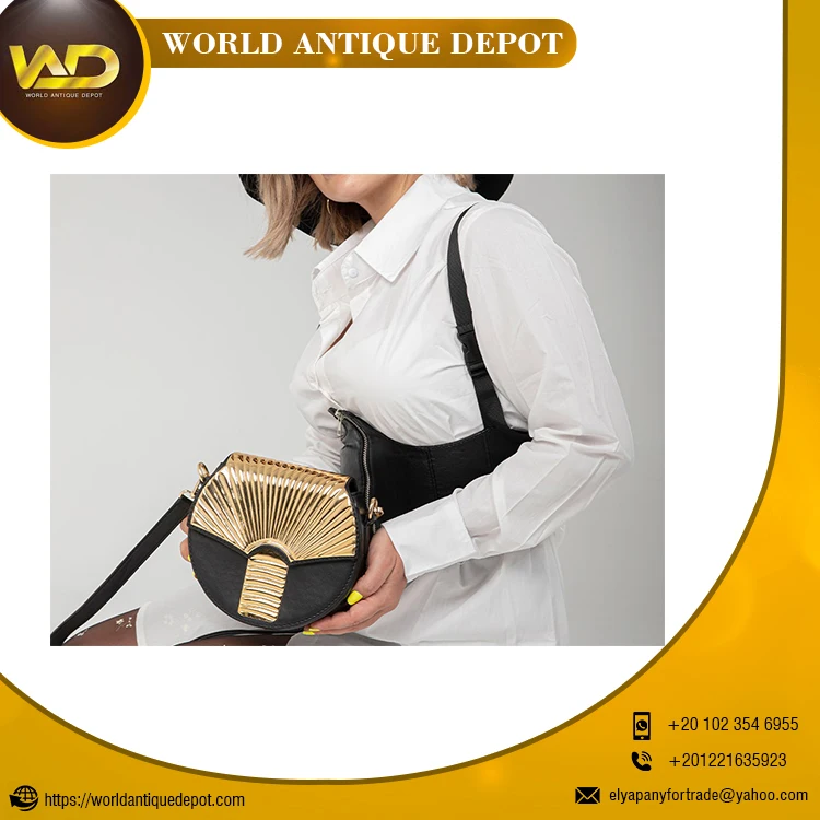 Egypt artwork Bianca Bags Handmade from real leather and Handcrafted copper plated with 21 carot of gold