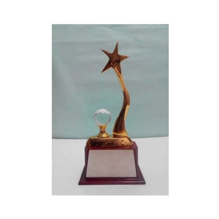 Metal Crystal Star Award Trophy With Square Black Base Souvenir Gold Plated Stylish Fancy Vintage