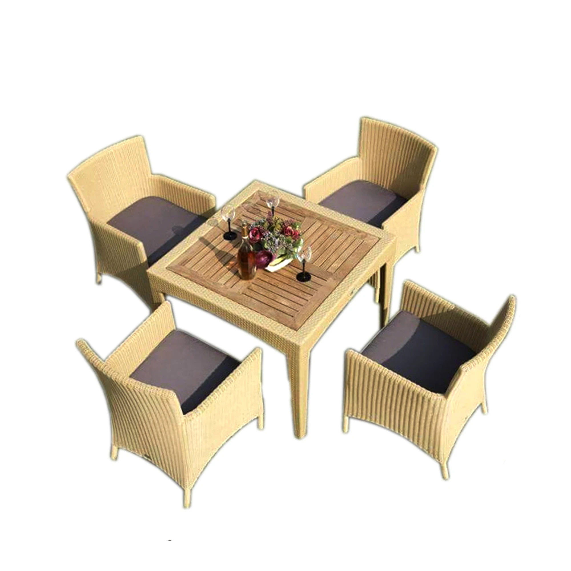 brown rattan wicker dining table set  aluminium frame outdoor dining table set luxury round rattan dining table and 4 chairs