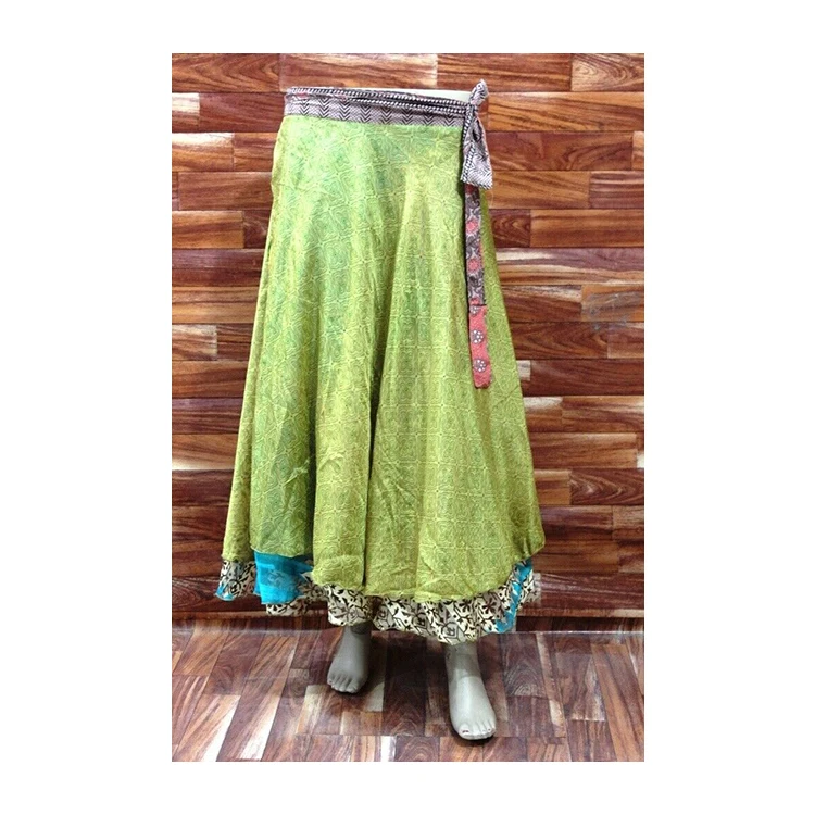 New Collection 2023 Fashion Summer Beach Skirts Blue Gray Indian Silk Sari Skirt Long Floral Printed Wrap Around Skirts