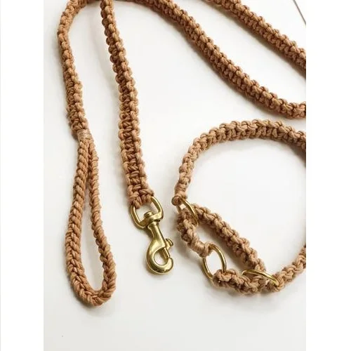 Чистая хлопковая окрашенная вручную поводок для макраме желтого цвета собак мягкий прочный ручная плетеная веревка домашних