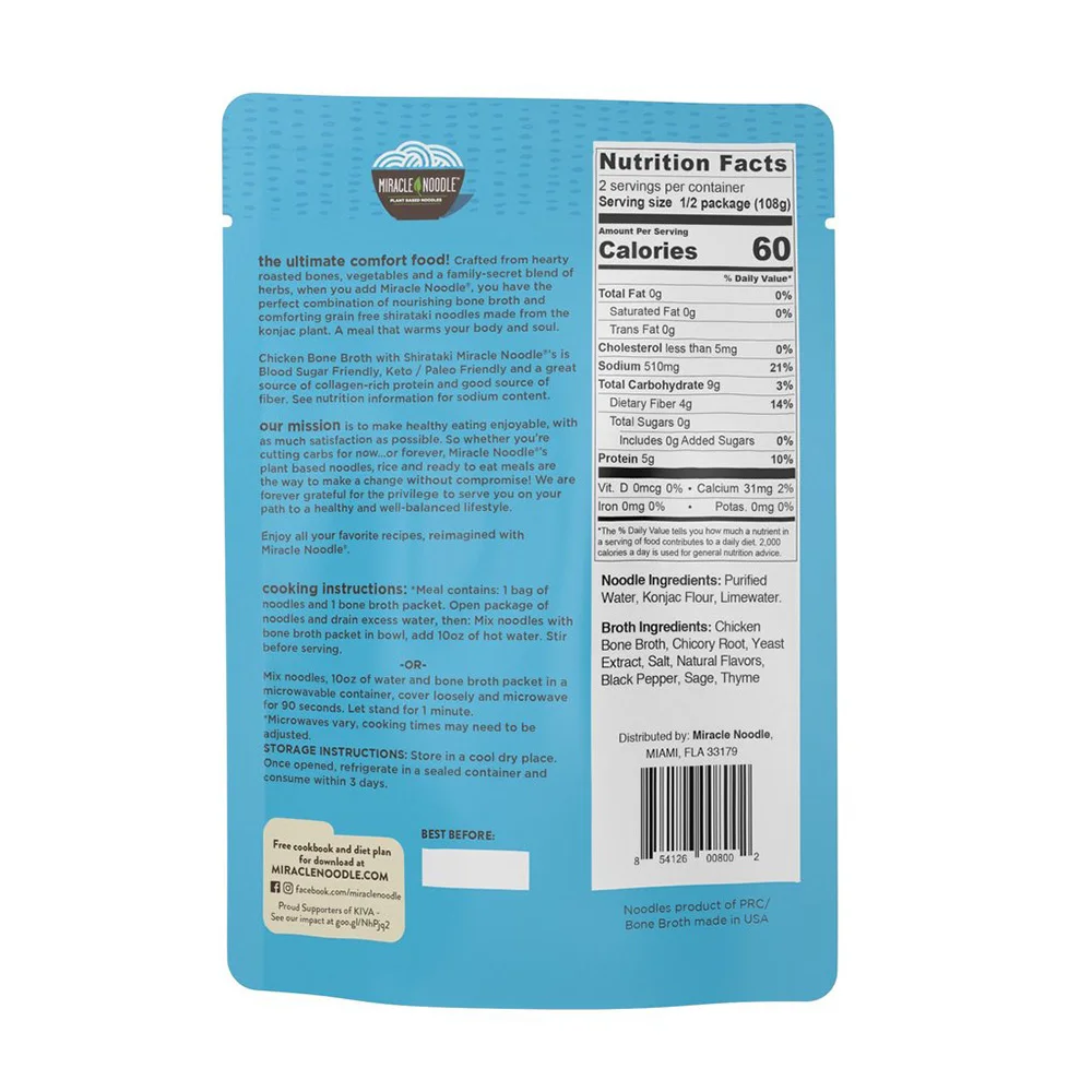 Miracle Noodles Instant Soup Delicious Chicken Bone Broth Soup Paleo Gluten Free Non GMO 216g, MOQ 1 Pallets