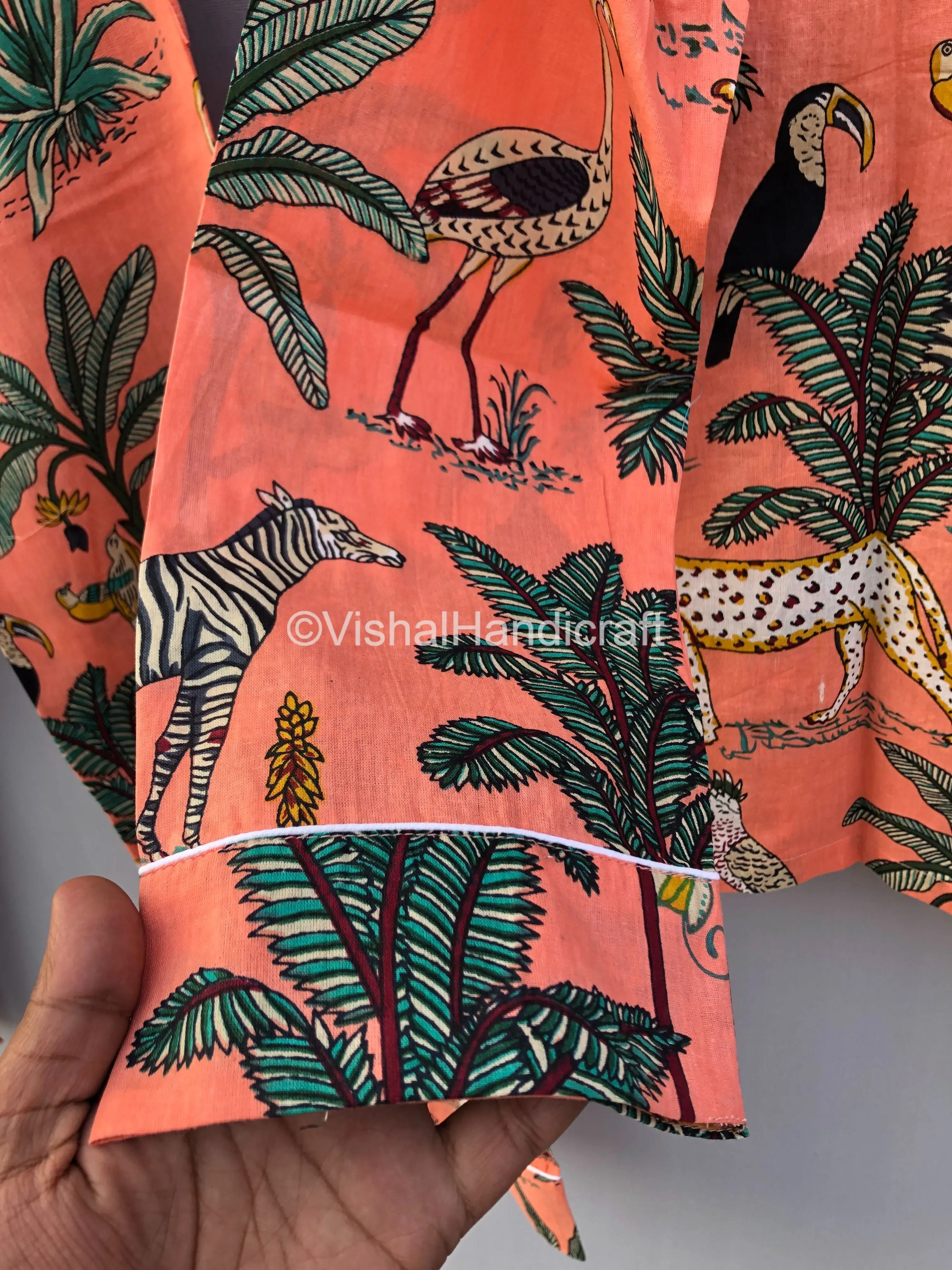 100%cotton hand block printed Indian Pajama & Robe Long Sleeve Hand Block Printed Woman Night Dress Set From India