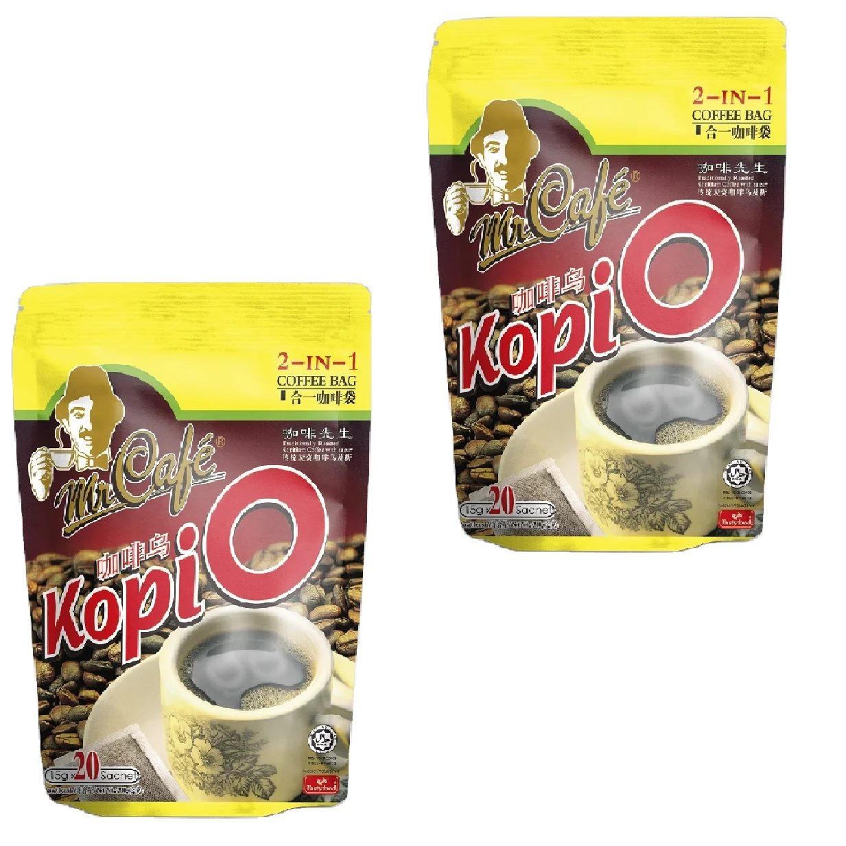 Best Selling Energize Caffeinated Mellow Breakfast Bag MR CAFE Instant Roasted Kopi O / 2 in 1 15g x 20s x 30p