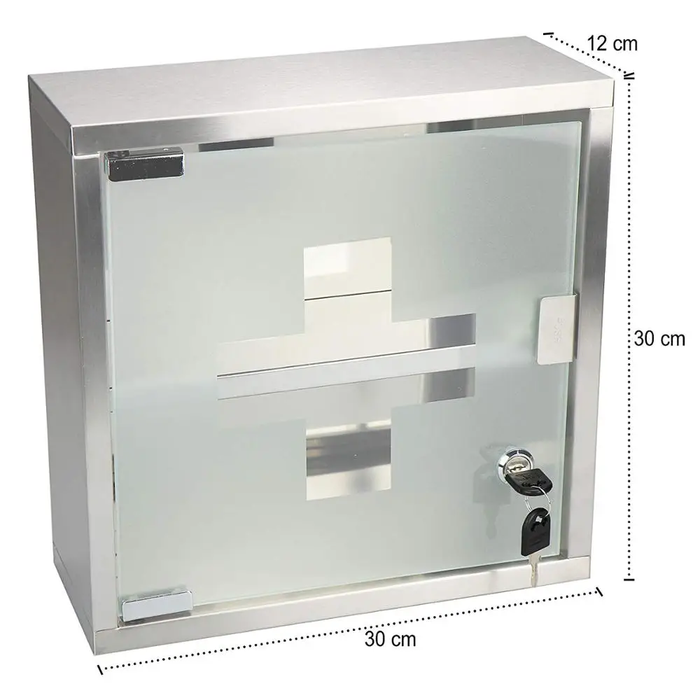 
Medicine cabinet made of stainless steel with matt glass door lockable 