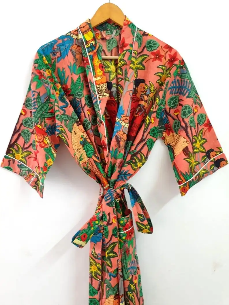 Women Robe Dressing Gown Plus Size Dress Indian Long Kimonos Robes Farida Khalo Nightwear Sexy Dresses For Women + Men