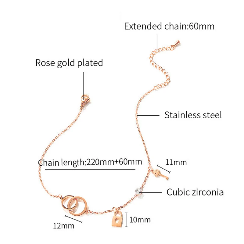 ORDRM bracelet de cheville pour femme bulk plain lock and key stainless steel foot jewelry women anklets gold