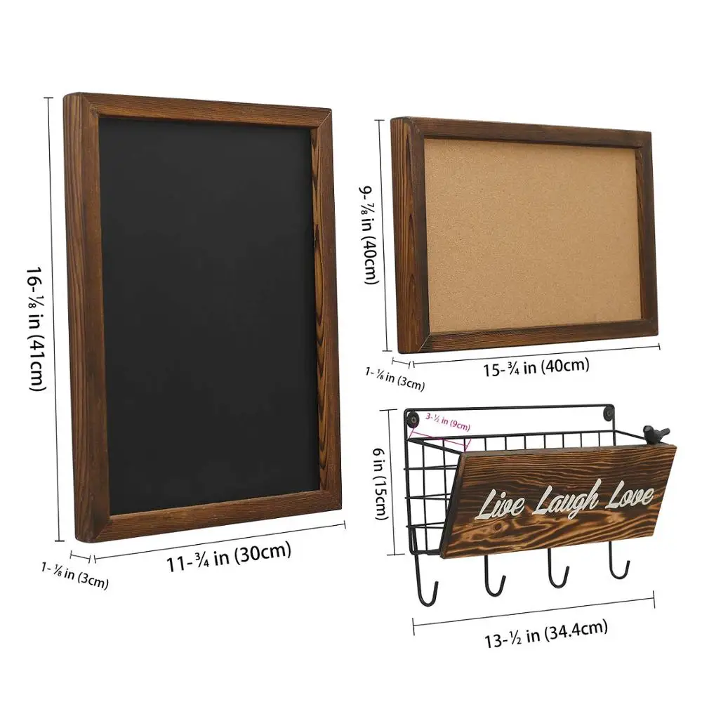 Rustic Hanging  Cork Board  Mail Sorters chalkboard with Key Hooks