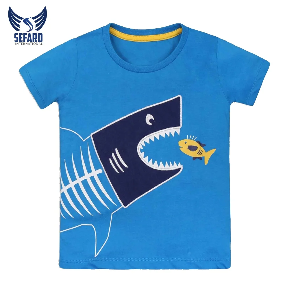 Good Quality Maroon Color Cotton Shark Fish Printed on T-Shirts